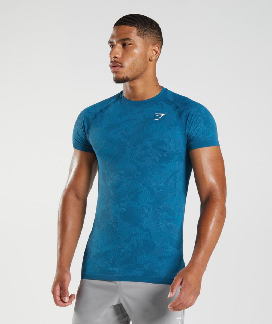 Gymshark Geo Seamless Muške T Shirts Plave Tamno Sive Plave | HR 2480NWY